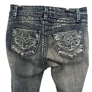 Y2K Ten25‎ Skinny Jeans Dark Wash Ramie Blend Embroidered Rhinestone Size 0
